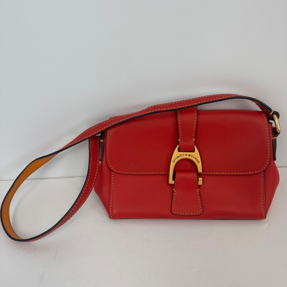 Dooney & Bourke Red Leather Horseshoe Buckle Flap Shoulder Bag Vintage Style